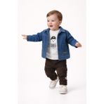 Mumbino Erkek Çocuk 3'lü Ceketli Takım / Ceket- T-Shirt - Pantolon 3 Parça Takım 06-24 Ay - İndigo - Kahverengi