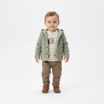 Mumbino Erkek Çocuk 3'lü Ceketli Takım / Ceket - T-Shirt - Pantolon 3 Parça Takım 06-24 Ay - Yeşil - Kahverengi