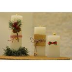 Mument Yılbaşı Temalı Dekoratif Silindir Mum Seti (3’lü) – 10CM / 15CM / 20CM – Uzun Yanış Süreli - Beyaz