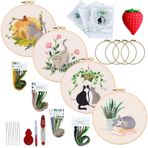 mumisuto Yeni başlayanlar için nakış seti, 4 adet çiçek desenli, kedi bitkileri, kanaviçe seti, 4 adet plastik nakış çerçevesi, renkli iplik ve aletler, 6 iğne, kendin yap sanatı, el işi, dikiş için