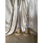 MumKusag Leopar Desenli Şamdan Mumu Seti 2 Adet 25 cm Mum 2 Adet Beton Şamdan - Bej - Beyaz - 4 Adet