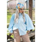 Muna Boutique Jeloni Balon Kol Detaylı Mavi Kadın Gömlek - L - XL