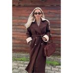 Muna Boutique Oversize Uzun Kahverengi Kaşe Kadın Pardesü