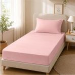 Mundo Lindo Lastikli Çarşaf Takımı Tek Kişilik %100 Pamuk Yastık Kılıfı Dahil - Pudra Pembe - 90 x 190