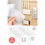 Munico 5 Set Yapışkanlı Geçmeli Askı Tuvalet Fırçası Saksı Çöp Kutusu İçin Sabitleme Çözümü Şeffaf Geçmeli