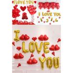 Munico I Love You Evlenme Teklifi Sevgililer Günü Düğün Kız Isteme Gold Yazı Harf Folyo Balonları Dekorları
