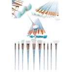 Munico Mavi Kristal Görümlü Pırlanta 10 Adet Makyaj Fırçası Allık Eyeliner Fırçası Elmas Seti Kozmetik Set