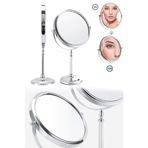 Munico Şık Kozmetik Aksesuarı Çift Taraflı Normal Büyüteç Oval Stand Makyaj Kozmetik Vanity Ayna Gümüş Renk