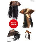 Munico Yetişkin Halloween Şapkası – Kahverengi Eskitme Kumaş Jack Sparrow Korsan Şapkası Saçlı