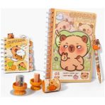 Munis Capybara Defter Seti Spiral | Kırtasiye Seti | A5 Defter + A7 Bloknot + Versatil Kalem + Silgi + Kalemtraş - Kahverengi
