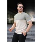 Munn Collection Erkek Renk Bloklu Bisiklet Yaka Kısa Kollu Triko Tişört - Taş - 2XL