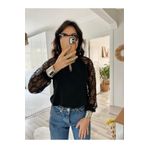 munn collection Kadın Uzun Kollu Göğüs Pencere Detay Yaka Boğazlı Kolları Tüllü Sandy Bluz