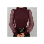 munn collection Kadın Uzun Kollu Tül Detaylı Yarım Balıkçı Yaka Kaşkorse Bluz