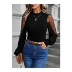 munn collection Kadın Uzun Kollu Yarı Balıkçı Yaka Kolları Tül Detaylı Ithal Krep Bluz