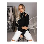 munn collection Kadın Uzun Kollu Yarım Balıkçı Yaka Omuzları Açık Bir Tarafı Yırtmaçlı Yumoş Bluz