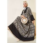 munn collection Siyah Krem Desenli Viskon Tesettür Elbise 2423