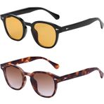 MUNSADE Retro Yuvarlak Güneş Gözlüğü Erkekler Kadınlar için Vintage Trendy Daire Stil UV400 Lensler Unisex Güneş Gözlükleri, (2 Paket) Siyah/Turuncu+kaplumbağa/Kahverengi