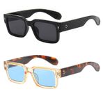 MUNSADE Trendy dikdörtgen güneş gözlüğü kadın erkek Retro kare tıknaz çerçeve güneş gözlüğü tasarımcı tarzı UV koruma, (2 Paket) Siyah/Mavi