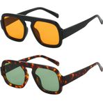 MUNSADE Trendy Kare Havacı Güneş Gözlüğü Kadınlar için Düz Üst Tasarımcı Şık Çerçeve Güneş Gözlükleri Vintage Tonları, (2 Paket) Siyah/Turuncu+kaplumbağa/Yeşil