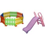 Mupark Çocuk Oyun Çiti - Oyun Alanı - Çocuk Güvenli Alan - Çocuk Kaydırak - Çit Kaydırak Set Anaokulu Kreş - Pembe