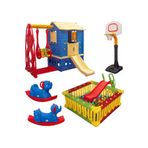 MUPARK Mega Oyun Seti - Kaydıraklı Salıncaklı Oyun Evi + Top Havuzu Seti + Basket Potası + 2 Sallanan Fil