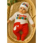 Murat Baby Kinder Surprise Baskılı Beyaz ve Kırmızı Tulum - Beyaz - Kırmız - 6 - 9 Ay