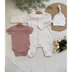 Mürdüm Bebek Tulum, Zıbın Takım Interlok Kumaş , Çıt Çıtlı Uzun Kollu, Şapkalı Seti - 0 - 1 Yaş