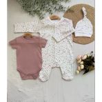 Mürdüm Bebek Tulum, Zıbın Takım İnterlok Kumaş , Çıt Çıtlı Uzun Kollu, Şapkalı Seti