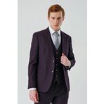 Mürdüm Gabardin Kırlangıç Yaka Yelekli 6 Drop Slim Fit Klasik Takım Elbise 1001240187