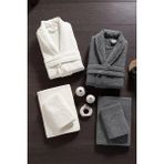 Mürdüm Home Hira 6 Parça Aile Bornoz Takımı - %100 Pamuk, Lüks, Jakarlı Bornoz Seti, Hediyelik, Çeyizlik - Antrasit - Krem