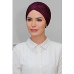 Mürdüm Pratik Hazır Geçmeli Tesettür Bone Fukuro Piliseli Tek Çapraz Büzgülü 1824_07