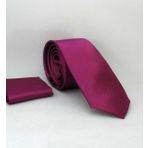 Mürdüm Slim Fit (ince) Düz Renk Mendilli Saten Kravat - SS-06