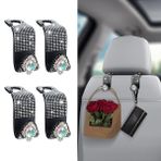 Murimt 4 paket Bling araba koltuğu kafalık kanca çantalar ve çantalar için askı araba arka koltuk organizatör depolama kanca Rhinestones beyaz araba aksesuarları kadınlar için