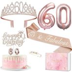 MURISE Deko 60. doğum günü eşi, 60. doğum günü tacı ve kuşak, pasta dekorasyonu, doğum günü ve mumlar, pembe altın folyo balon 60, 60. Kadınlar için doğum günü hediyesi parti dekorasyon malzemeleri