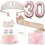 MURISE Dekorasyon 30. doğum günü eşi, 30. doğum günü tacı ve kuşak, pasta dekorasyonu, doğum günü ve mumlar, pembe altın folyo balon 30, 30. doğum günü partisi dekorasyon malzemeleri için hediye