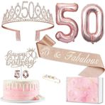 MURISE Dekorasyon 50. doğum günü eşi, 50. doğum günü tacı ve kuşak, pasta dekorasyonu, doğum günü ve mumlar, pembe altın folyo balon 50, 50. doğum günü partisi dekorasyon malzemeleri için hediye