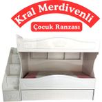 Mürsel Kral Merdivenli Çocuk Ranzası - Beyaz - 90 x 190 cm