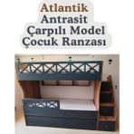 Mürsel Mobilya Atlantik Antrasit Çarpılı Model Çocuk Ranzası - 90 x 190 cm
