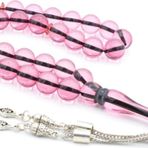 Murty99 Küre Kesim Kokulu Pembe Toz Kehribar Tesbih 10 Mm