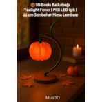 Mus3D 🎃 3D Baskı Balkabağı Tealight Fener | Pilli LED Işık | 22 cm Sonbahar Masa Lambası (Mus3D)