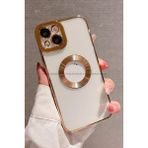 Musal iPhone 15 Kılıf Köşeleri Renkli Şeffaf Kamera Korumalı Silikon Luxury Kapak (Gold)