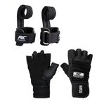 MuscleCloth Pro Fitness Ağırlık Eldiveni + Big Grip Pro Lifting Straps Siyah