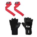 MuscleCloth Pro Fitness Ağırlık Eldiveni + Lifting Strap Kırmızı