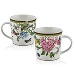 Muse Garden Çiçek ve Kelebek Desenli Porselen Kupa, 9,5x9,6 cm, 2'li Set