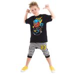 Mushi Basket Topu Siyah Erkek Çocuk T-shirt Kapri Şort Takım