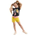 Mushi Boom Siyah Sarı Kız Çocuk T-shirt Kapri Şort Takım