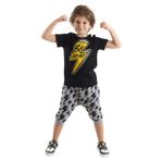 Mushi Cesur Ol Siyah Gri Erkek Çocuk T-shirt Kapri Takım