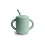 Mushie Pipetli Silikon Alıştırma Bardağı - Cambridge Blue - Renkli