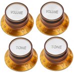 Musiin Electric Guitar Top Hat Knobs Speed Control Knobs 2 Volume 2 Tone Compatible Les Paul Epiphone Aluminum Guitar Hat LP Style Replacement Parts Four-Pack (Amber)