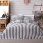 Müslin %100 Pamuklu Çift Kişilik Yıkamalı Nevresim Takımı Ütü Istemeyen Gri Çizgili - Antrasit - 200 x 220 cm